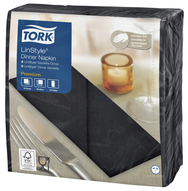 Servet Tork 39x39cm 478151 Linstyle Zwart 50 Stuks