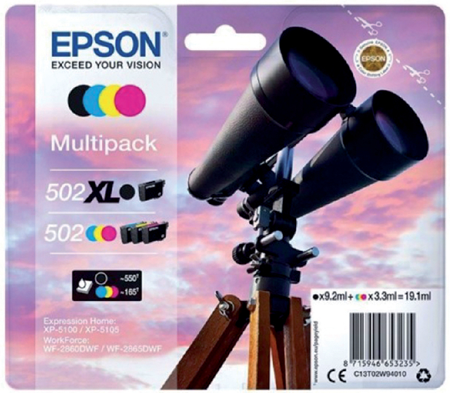 Inktcartridge Epson 502 T02W9 502XL Zwart  + kleur
