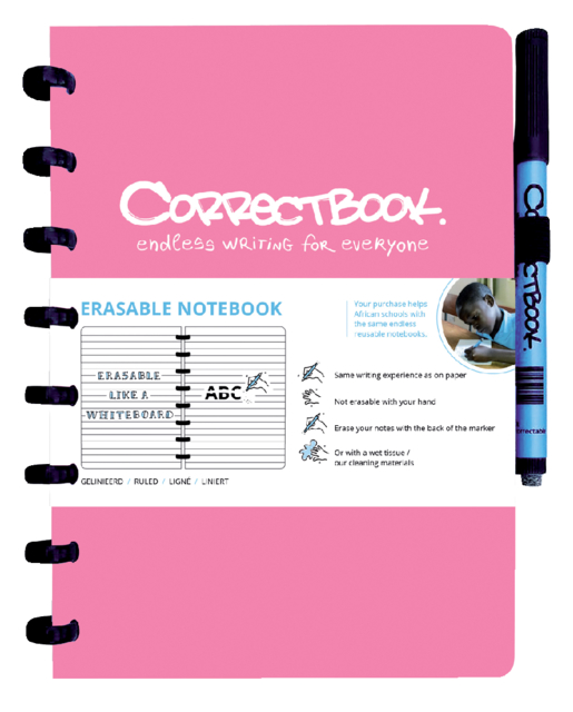 Correctbook A5 Pink - Gelinieerde pagina‘s - Uitwisbaar / Herbruikbaar notitieboek