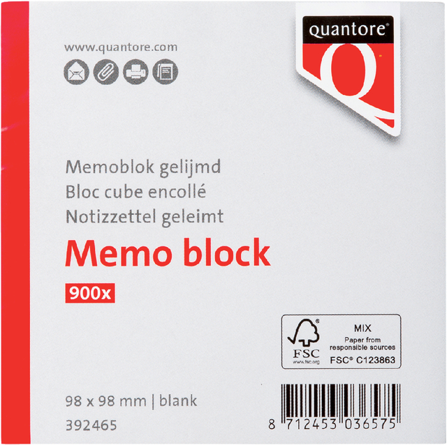 Memokubus kopgelijmd Quantore 98x98mm; blok 900vel