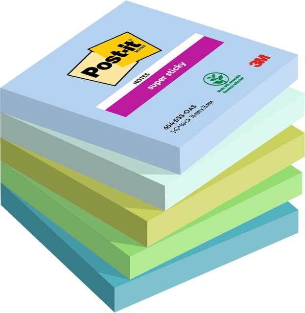 Memoblok 3M Post-it 654 Super Sticky 76X76mm OAS; pak 5 stuks