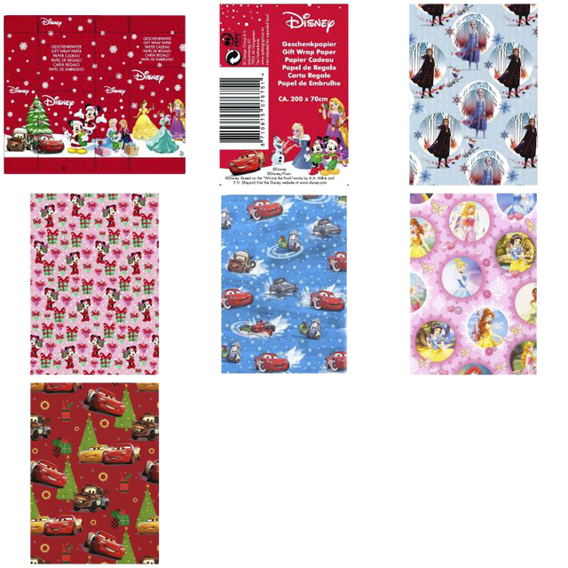 Inpakpapier Design Kerst Kids Prinses/Cars 200x70cm Ass