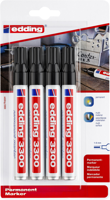 Viltstift edding 3300 schuin 1-5mm blister à 4 stuks zwart