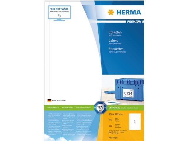 Etiket Herma 4458 200x297mm A4 Prem Wit 100stuks