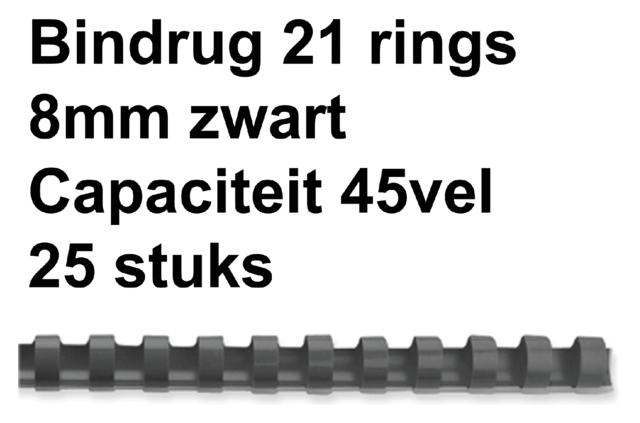 Bindrug GBC 21-rings 8mm zwart; doos 25st (capaciteit 45 vel)
