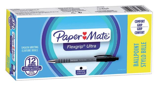 Balpen Papermate Flexgrip+drukknop M zwart