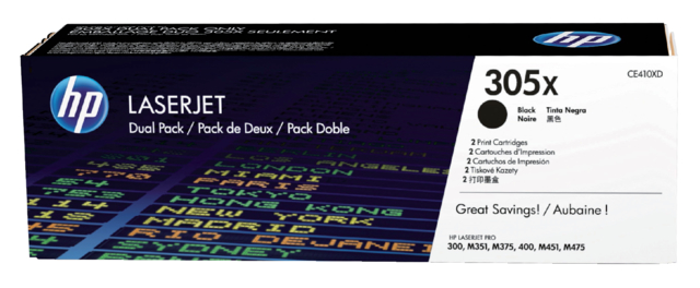 Tonercartridge HP CE410XD (305X) zwart, 2x 4.000 pagina‘s