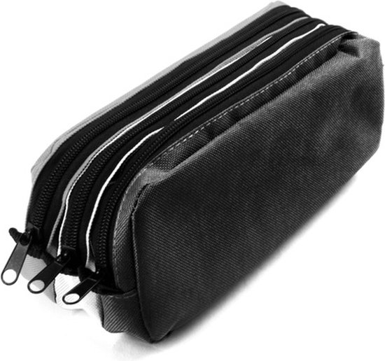 Pennenetui Kangaro 3 vaks zwart/wit/grijs ca 25x9x11cm