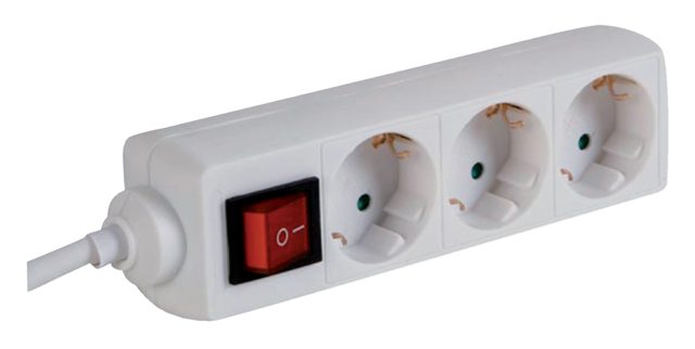 Tafelcontactdoos 1.5mtr. beveiligd 3-voudig wit