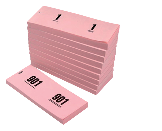 Nummerblok 42x105mm nummering 1-1000 roze 10 bloks