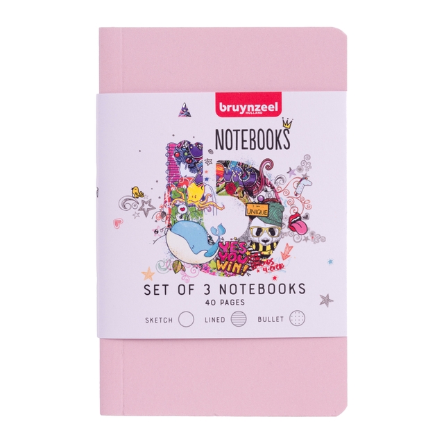 Notitieboek Bruynzeel Teens A6 Set 3st Glitter