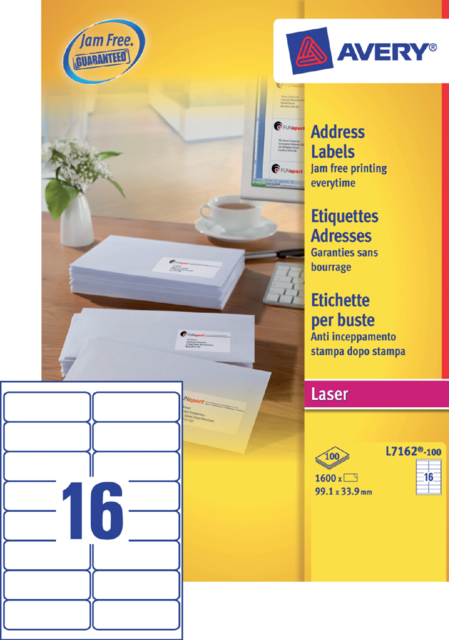 Etiket Avery L7162-100 99.1x33.9mm wit 1600 stuks