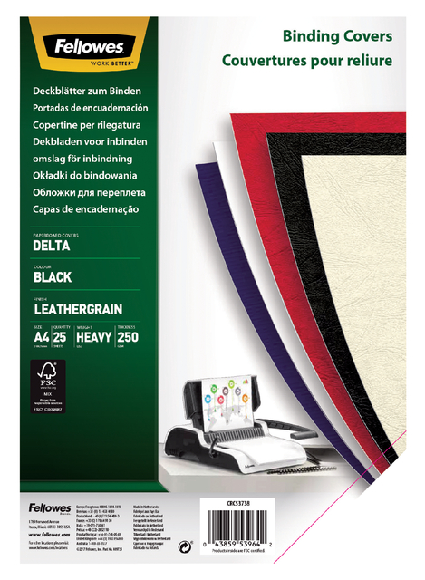Voorblad Fellowes A4 lederlook zwart; pak 25 stuks