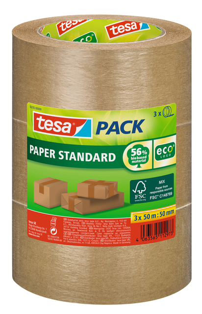 Verpakkingstape Tesa 58292 eco papier FSC 50mmx50m bundel bruin
