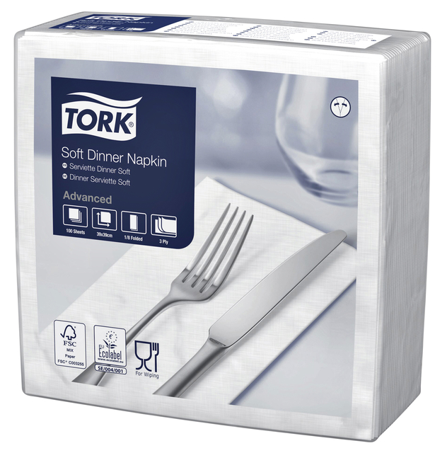 Servet Tork 39x39cm 477579 Soft Dinner Wit 100 St