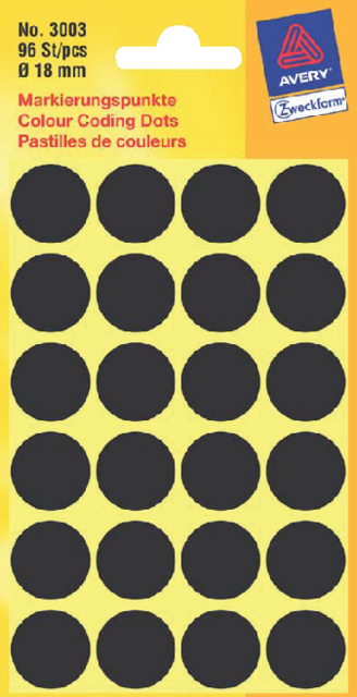 Etiket Avery Zweckform 3003 rond 18mm zwart 96stuk