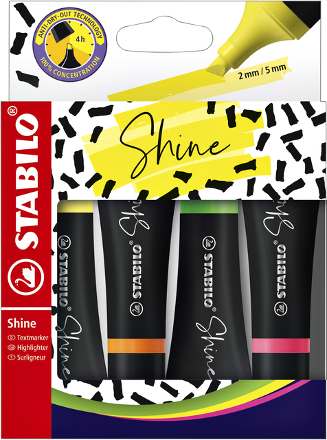 Markeerstift STABILO Shine 76/4 etui à 4 kleuren