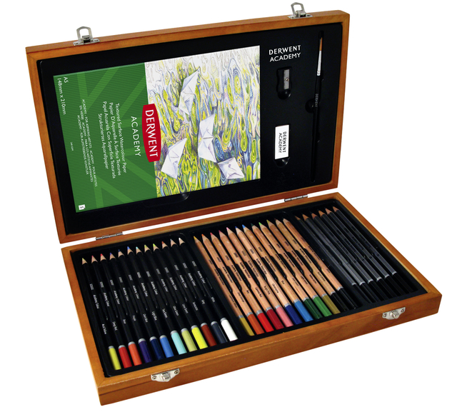 Kleurpotlodenset Derwent Academy in houten geschenkkist