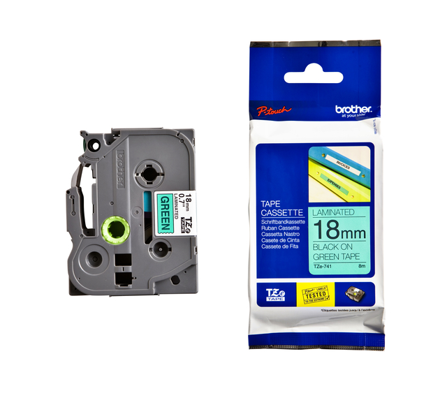 Labeltape Brother Tze-741 18mmx8m Groen/Zwart