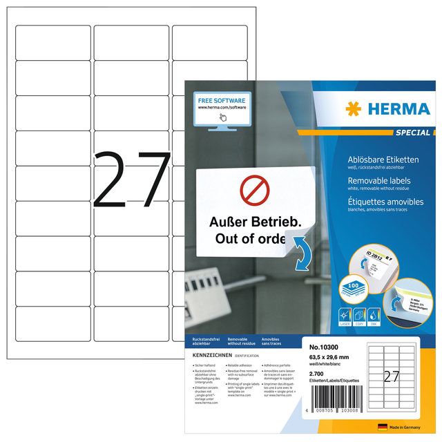 Etiket Herma 10300 63.5x29.6mm Wit 2700 Etiketten