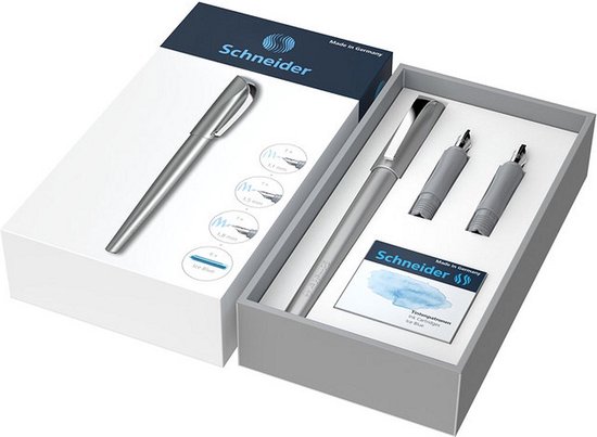 Giftbox Schneider Callissima antraciet, vulpen met punt  1,1mm en extra penpunt 1,5mm en 1,8mm kalli