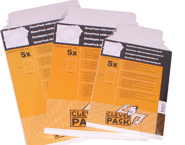 Envelop Cleverpack A4 238x312mm karton wit pakje 5 stuks
