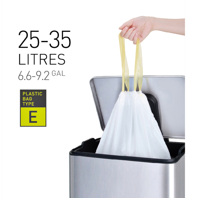 Afvalzak EKO MDPE type E met trekband 55x70cm 25-35L wit (12 stuks op rol)