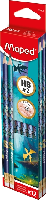 Grafietpotlood Maped Dragon Hb Met Gum 12 Stuks