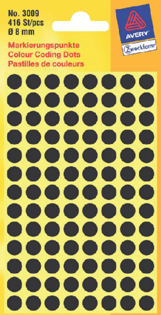 Etiket Avery Zweckform 3009 rond 8mm zwart 416stuk