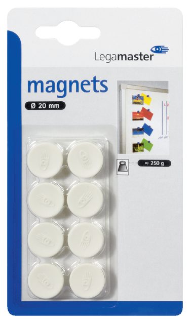 Magneten Lega 20mm wit; BLISTER 8 stuks