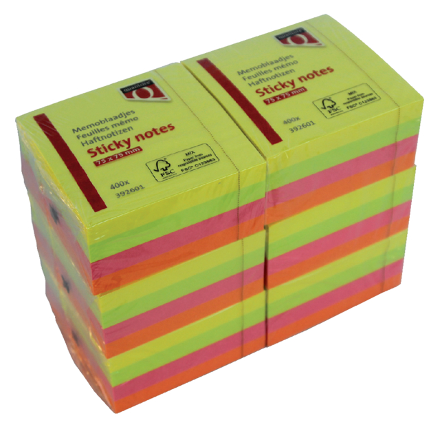 Post-it memo Neon Quantore  75x75mm; pk à 4 st