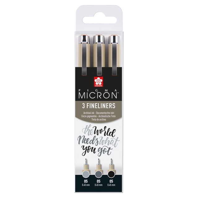 Pigma Micron 05 fineliner set a 3 zwart en grijs