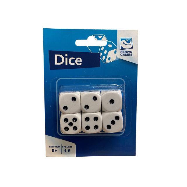 Dobbelstenen Clown Games blister 6 stuks