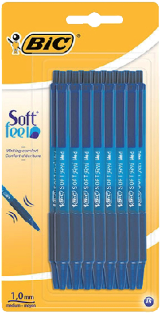 Balpen Bic Soft Feel Clic Grip blauw medium blister à 15st