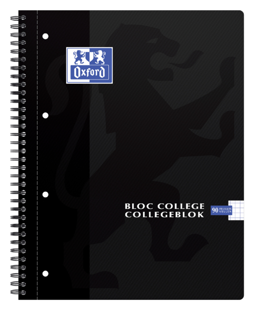 Collegeblok Oxford A4+ 4r Ruit 5mm 90vel Zwart