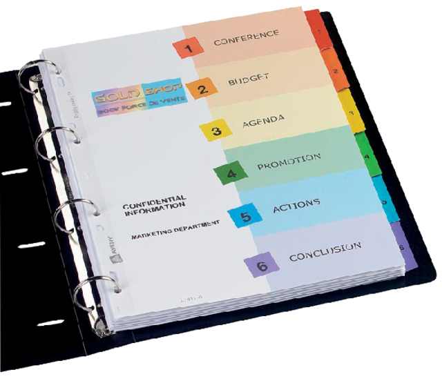 Tabbladen 2/4-rings 6-delig gekleurd karton Avery