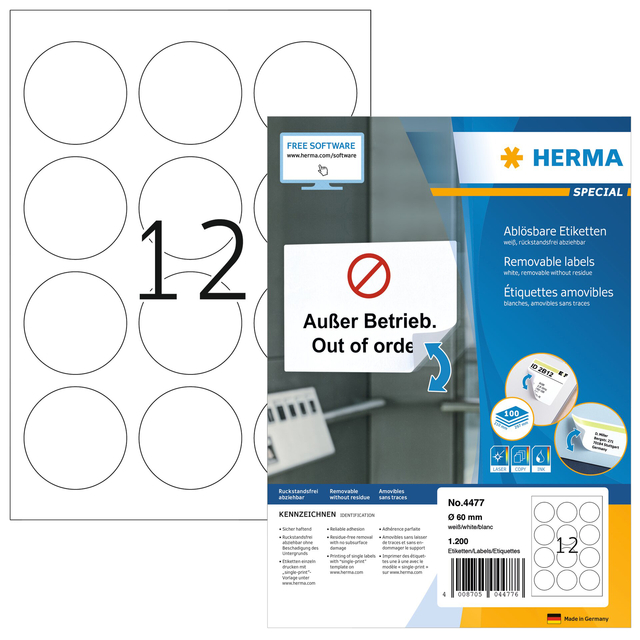 Etiket Herma 4477 60mm Wit 1200 Etiketten