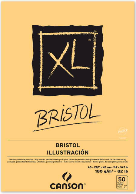 Tekenblok Canson XL Bristol A3, 50vel 180gr
