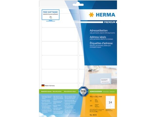 Etiket HERMA 8635 99.1x38.1mm premium wit 140stuks
