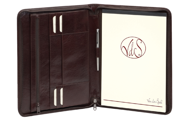 Schrijfmap A4 + Rits Leer Met Schrijfblok Bruin