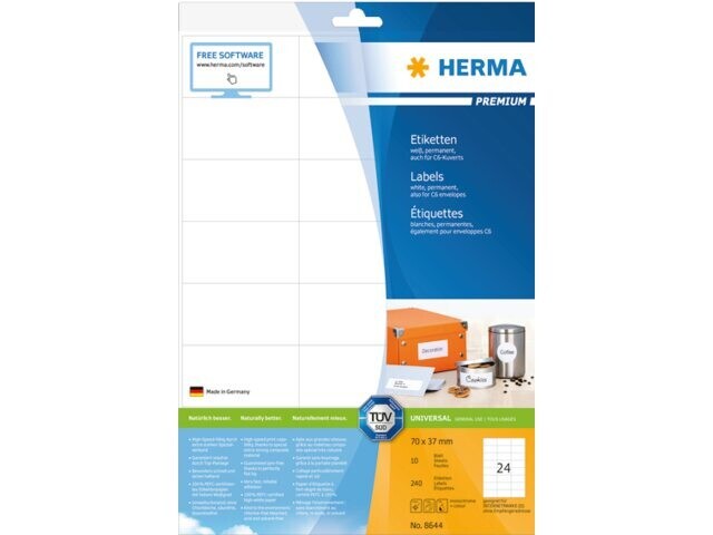 Etiket HERMA 8644 70x37mm premium wit 240stuks