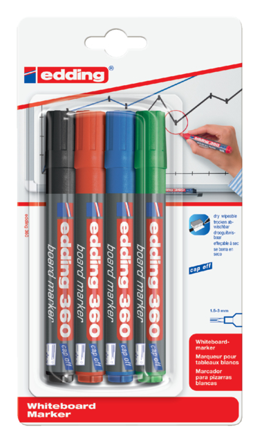 Viltstift edding 360 whiteboard rond assorti 3mm blister à 4
