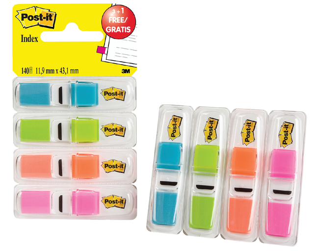 Indextabs 3M Post-It Smal 6834 lichtblauw/roze/lichtgroen/oranje
