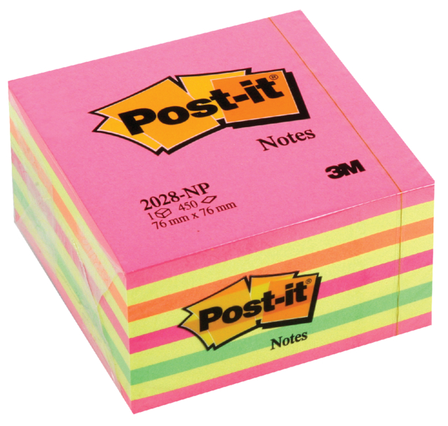 Memoblok 3M Post-it 2028NP kubus 76x76mm neon r/g/o/g 450vel