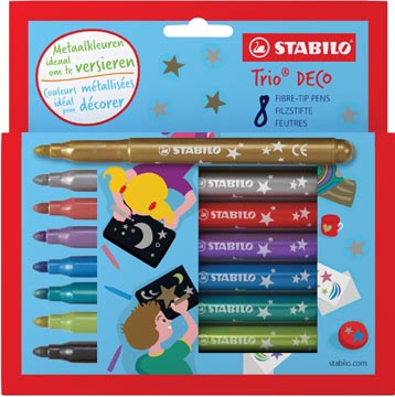 STABILO Trio DECO - metallic viltstift - extra dikke punt 3,0 mm - etui met 8 kleuren