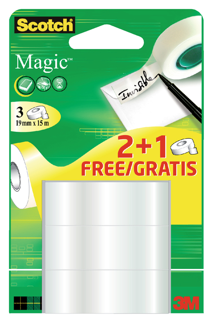 Onzichtbaar Plakband Scotch Magic 19mmx15m 2+1 Gratis