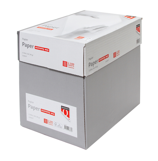 Kopieerpapier A4 80gr Quantore Economy wit doos 2500, witheid CIE153