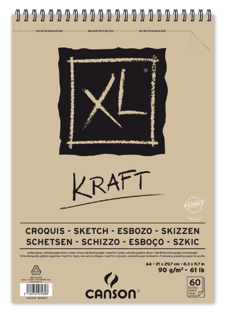 Schetsblok Canson Xl Kraft A4 Spiraal 60v 90gr