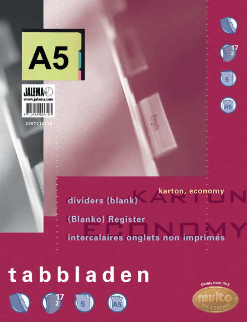 Tabbladen 17-rings 5-delig karton Multo 7310700