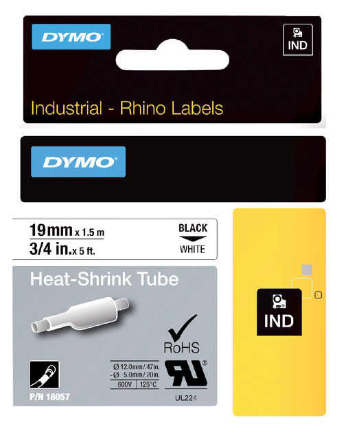 Labeltape Dymo 18057 19mmx1.5m Rhino Wit/Zwart